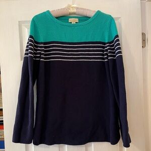 Appleseed's Green and Navy Striped Sweater Size Medium Preppy